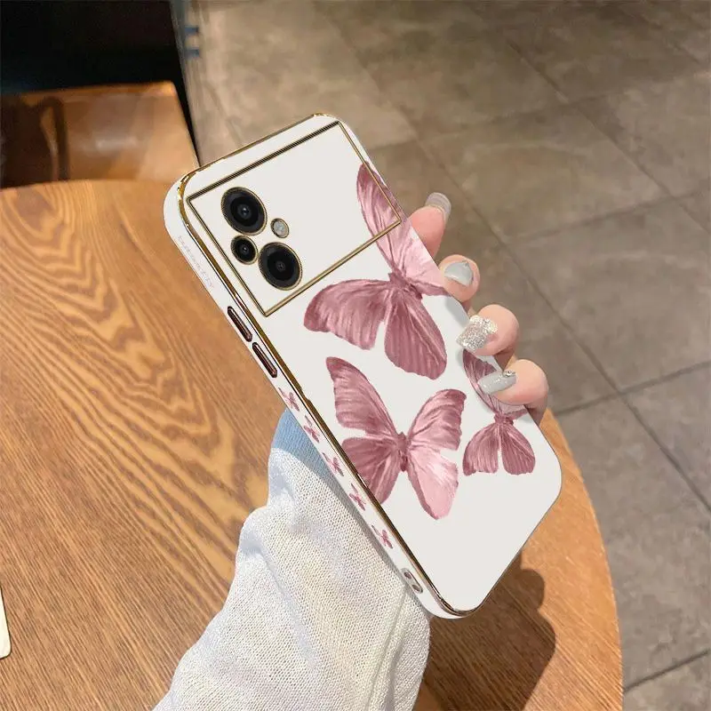 Pink Butterfly Luxury Plating Phone Case For Xiaomi Poco M5 F4 F4 GT X4 X4 GT M4 Pro F3 X3 M3 X3 NFC X2 X3 Pro C40 Cover