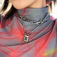 punk jewelry double lock necklace for men hip hop harajuku buckle pendant necklace for women fashion accessories aesthetic egirl
