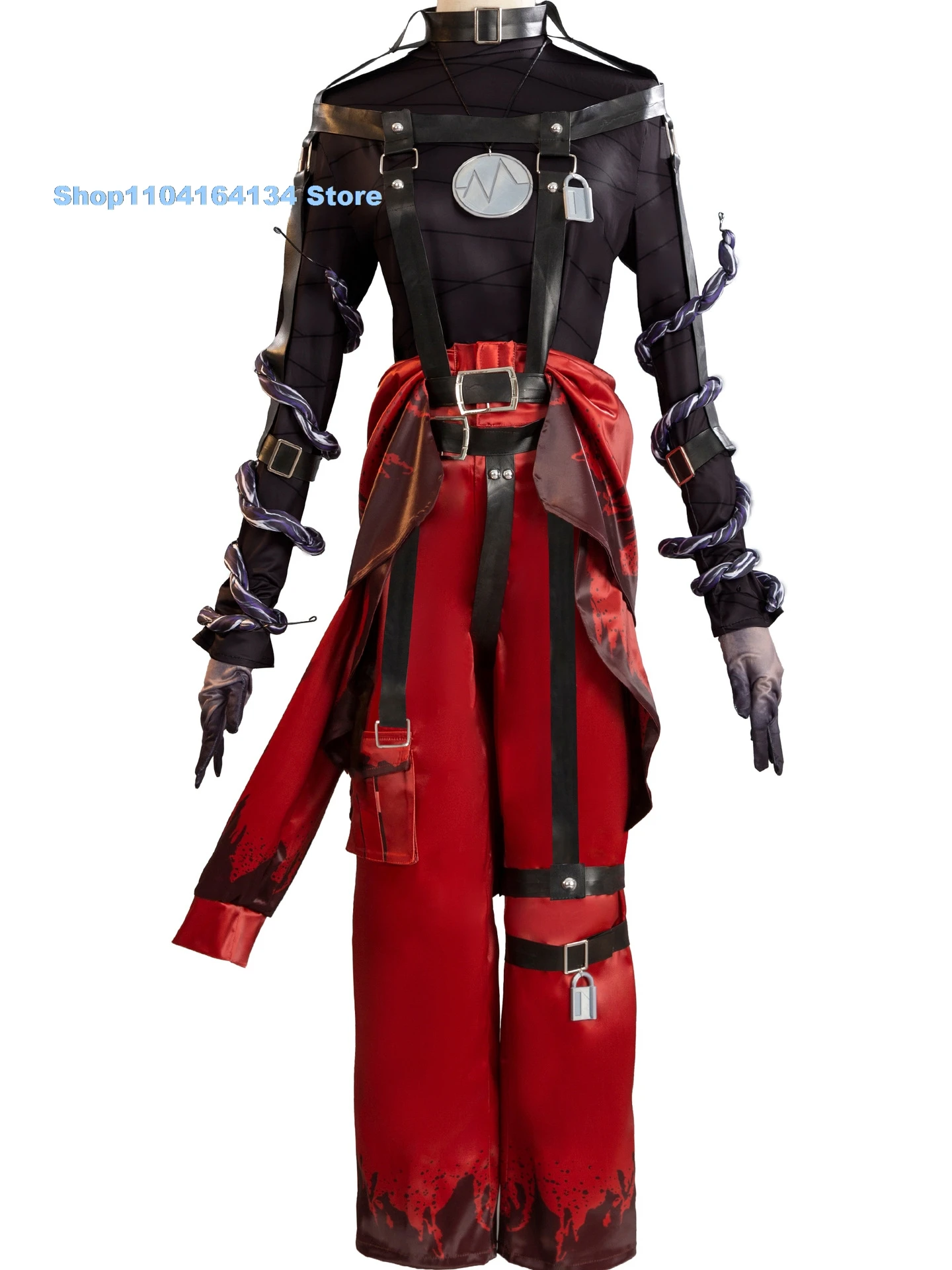 Identity V Emil Patient Rare Case Cosplay Costume Wig Mask Glasses Top Leather Belts Pants Lock White Red Hair Game Accessories