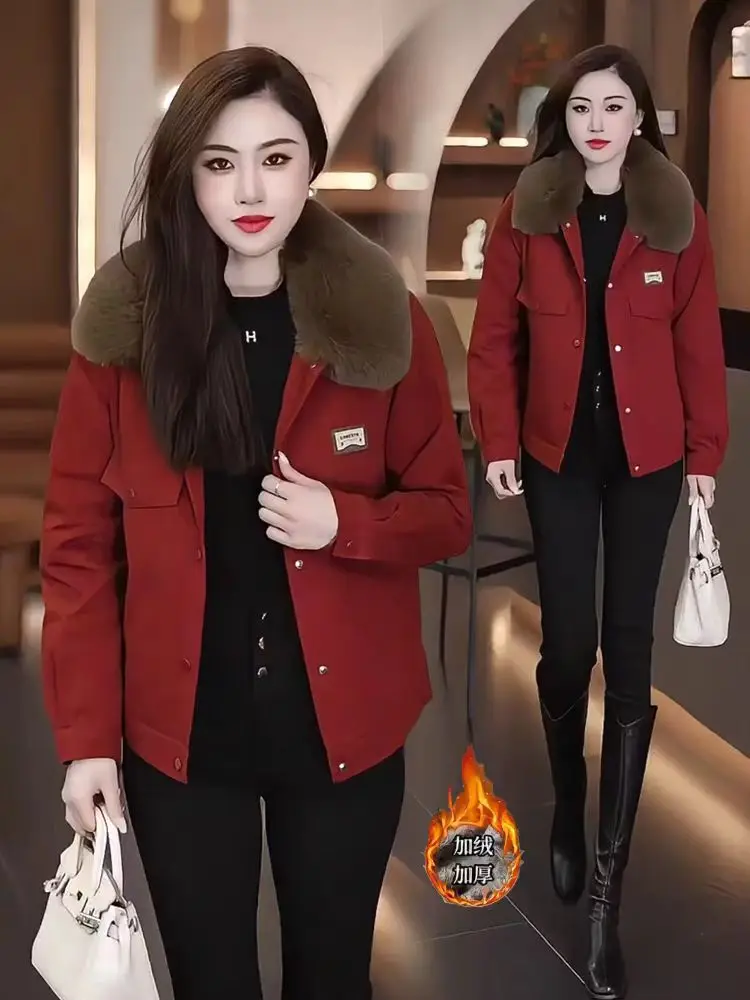 Женская утолщенная парка на флисовой подкладке осень-зима 2023 новая маленькая