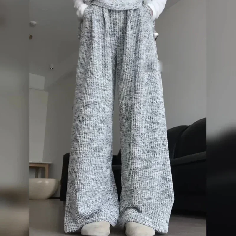 Осенние Женские Дизайнерские Серые Эластичные Длинные Брюки С Высокой Талией