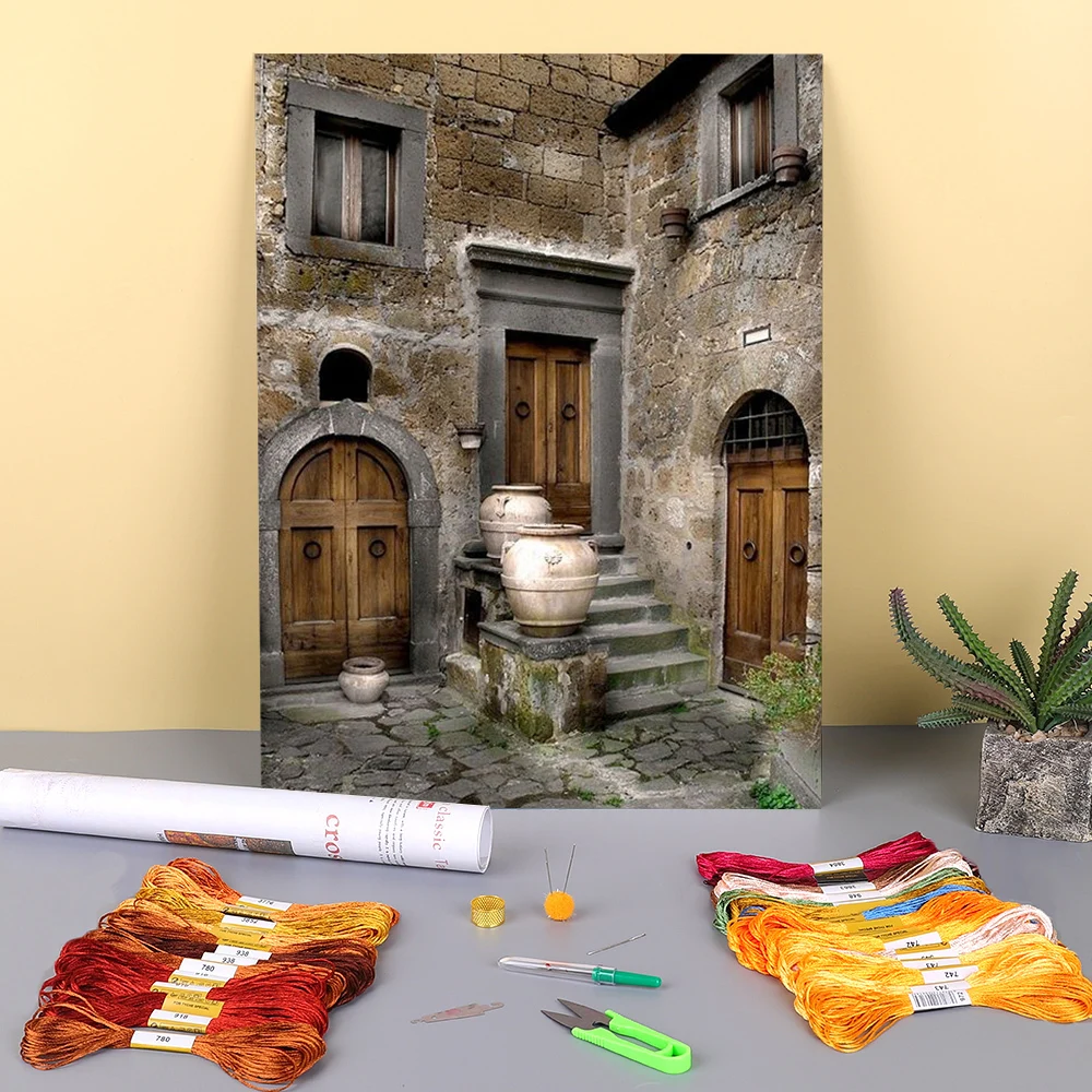 Landscape Scenery Printed Canvas 11CT Cross Stitch Embroidery Patterns DMC Threads Hobby Knitting work Painting Different | Дом и сад