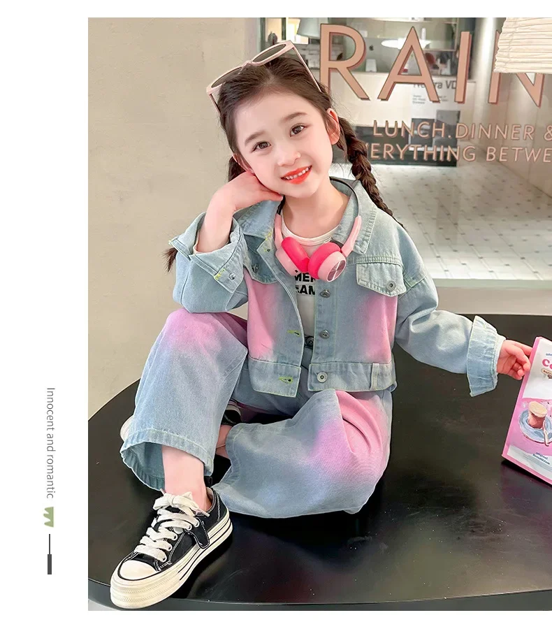 baby girl's garnitur dziewczęcy strój wiosenny 2024 новый стиль шикарная джинсовая мода комфортная