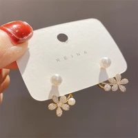 elegant and exquisite micro inlaid zircon pearl flower earrings sweet accessories gift for korean fashion jewelry womens party