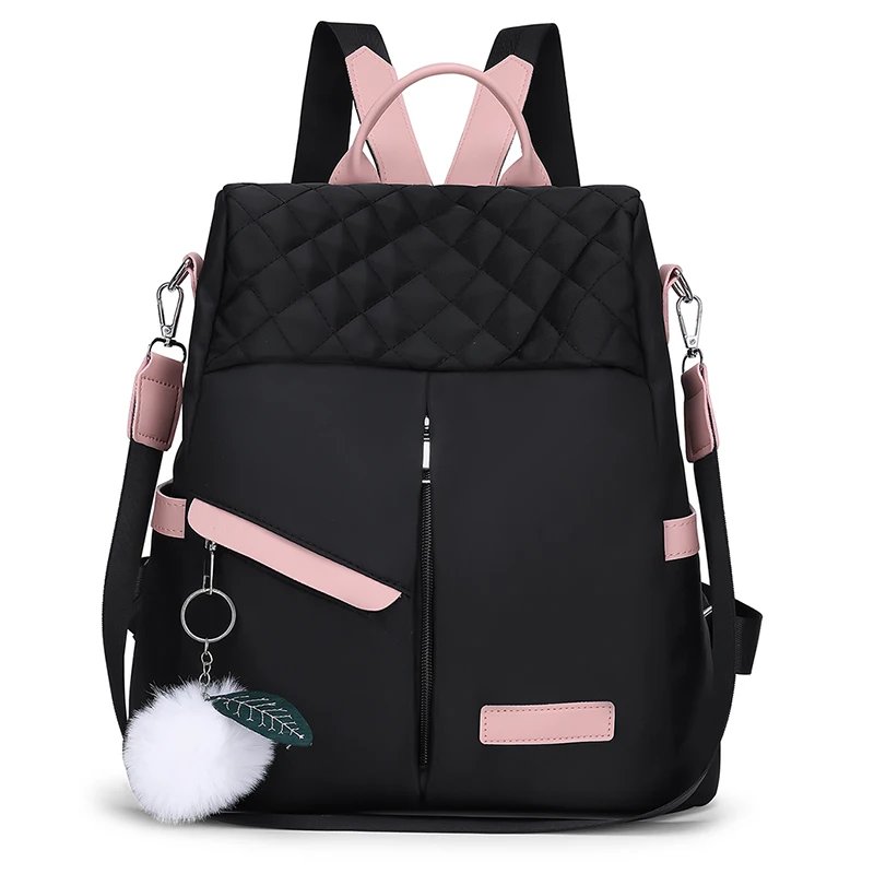 Waterproof Casual Women Backpack Purse Anti-theft Rucksack Mochila Hairball Lightweight School Shoulder Bag For Teenagers Girls