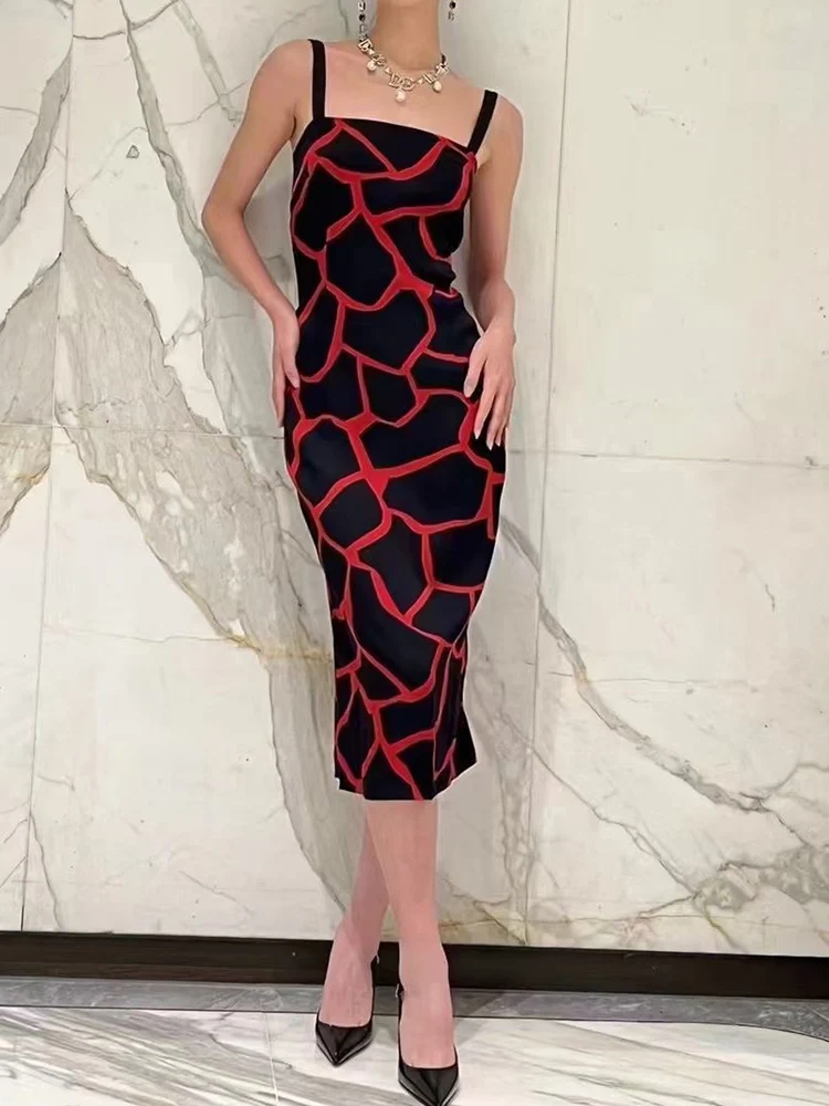

Высококачественное модное летнее новое платье с лямкой на шее и принтом, сексуальная Длинная юбка внутри и снаружи, облегающая женская одежда на бедрах.