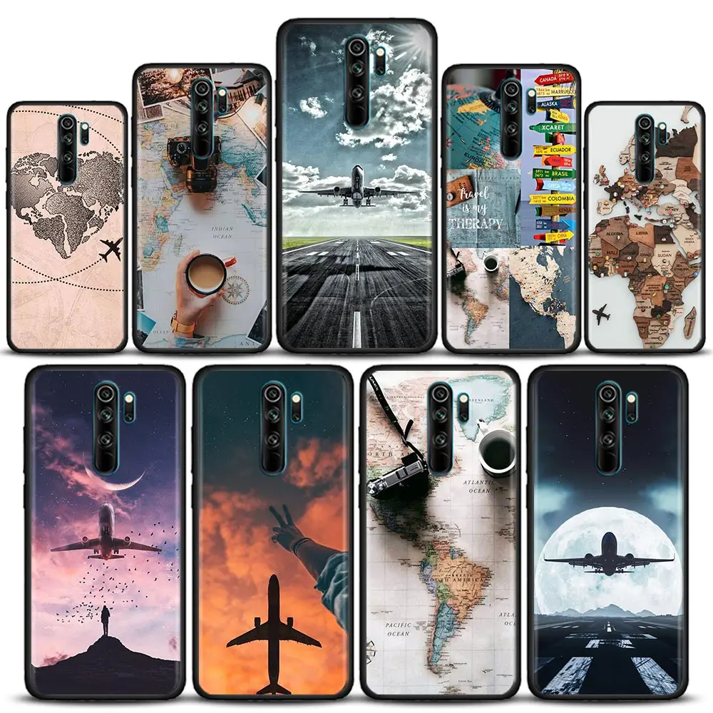 

Funda Case for Redmi K40 K40S K50 6 6A 7 7A 8 8A 9 9A 9C 9T 10 10C PRO PLUS Gaming Case Coque World Map Travel Airplan Plane