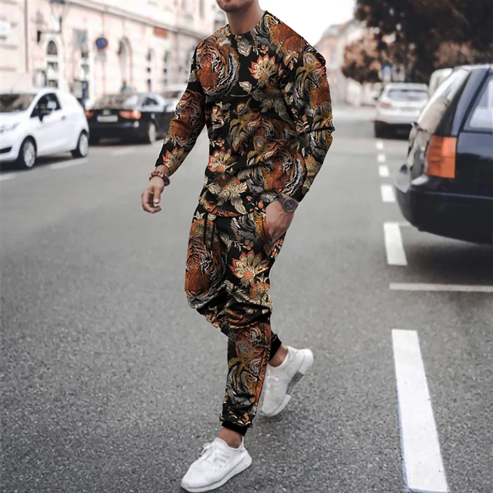 2023 Summer Men Sport Suit 3d Animal Print Set Male Elephant Cat Pattern Long sleeve suit Loose Breathable Tracksuits