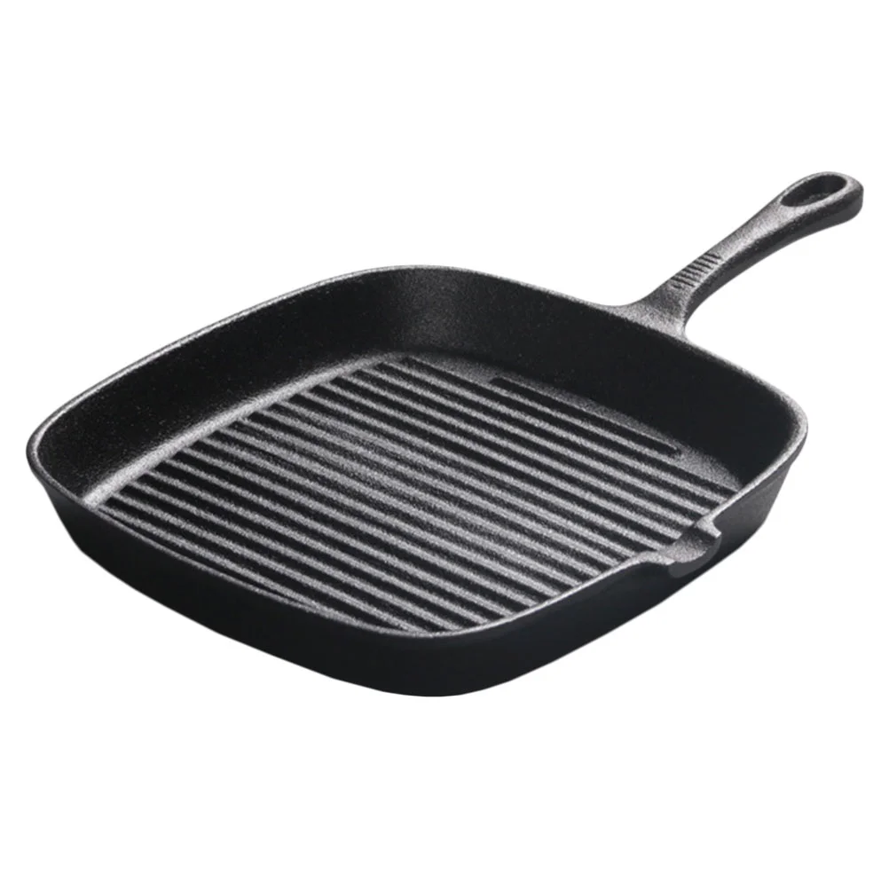 

Steak Skillet Square Non-stick Pan Uncoated Frying Striped Cast Iron Pot Steak-Frying Multi Section