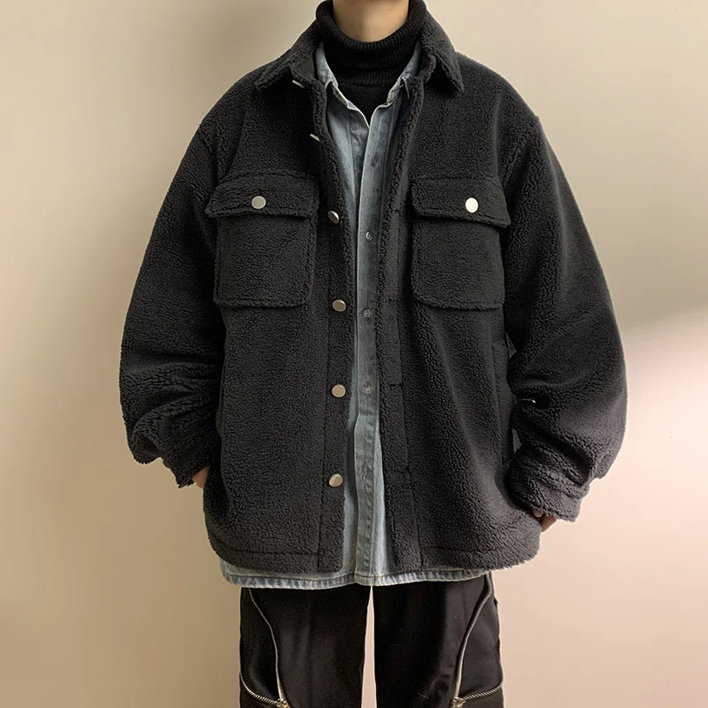 Winter Jacket Men Warm Fashion Pocket Thickened Lamb Wool Jacket Men Streetwear Korean Loose Thick Short Coat Mens Parker M-3XL