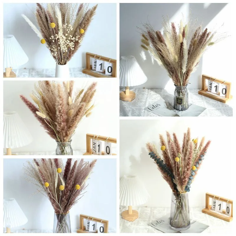 

30PCS/Lot Natural Pampas Grass Bouquet Boho Home Decor Phragmites Dried Flowers Party Wedding Christmas Decoration