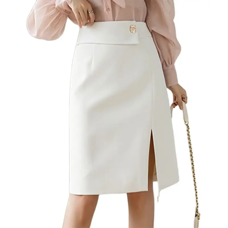 

harajuku black skirt 2022 spring new high-waisted a-line skirt commuter tooling split mid skirt women's clothing Bottoms