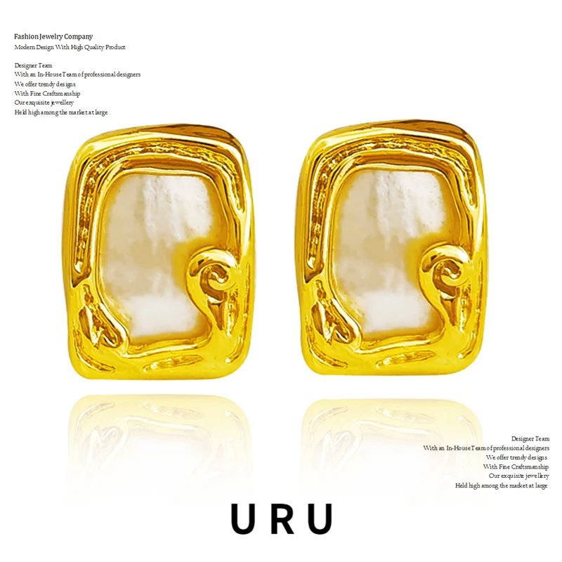 

925 Silver Needle Women Jewelry Shell Earrings Popular Design Gold Color Geometric Stud Earrings For Women Accessories