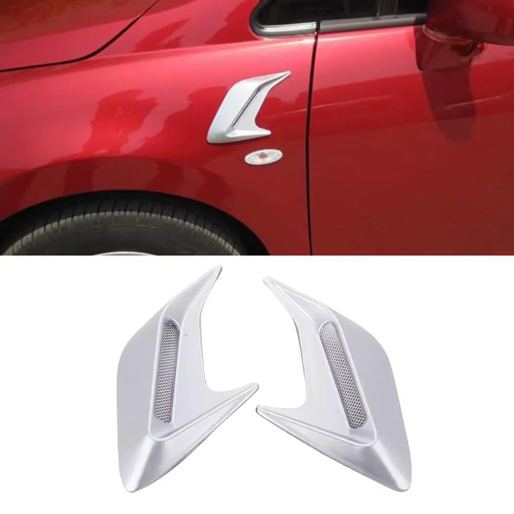 

1 Pair Side Vent Trim Shark Fin Shape High Strength ABS Surface Plating Vent Hood for Vehicle