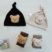 cute embroidery bear cap autumn comfortable newborn hat spring baby boy girl knotted cap pullover cap soft no brim cold cap