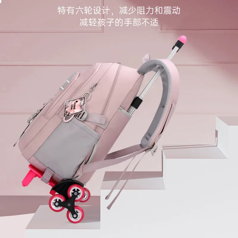 Removable wheels Kids school bags for girls Trolley Schoolbag Luggage Book Bag Backpack princess Children School Bags 2/6 Wheels