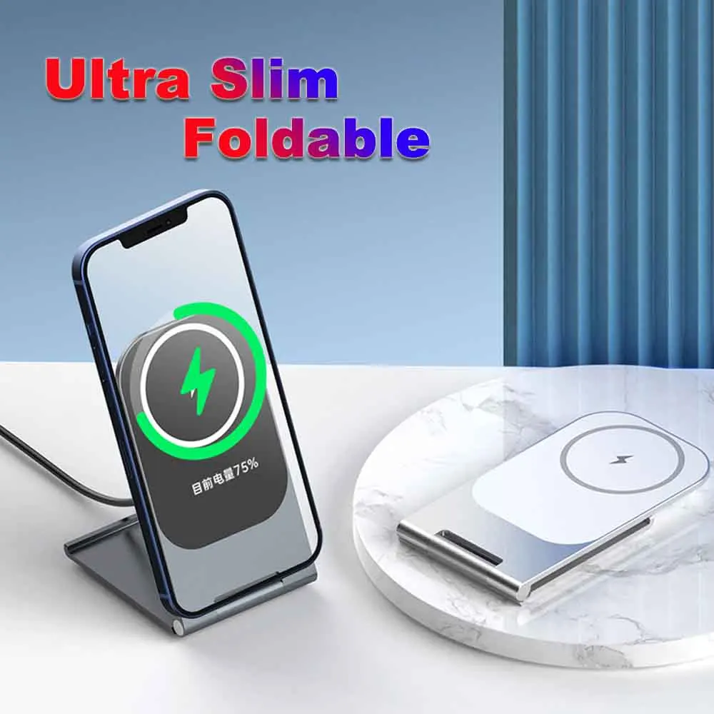 

Ultra Slim Fast Qi Wireless Foldable Stand Charger For iPhone 13 12 11 Pro XS Max XR Samsung S21 S20 S10 Metal Charging Holder