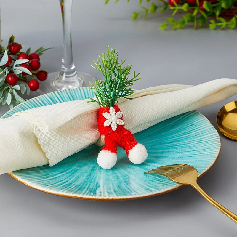 6 шт. пряжки для салфеток из сосновой шишки с золотой бусиной рождественские