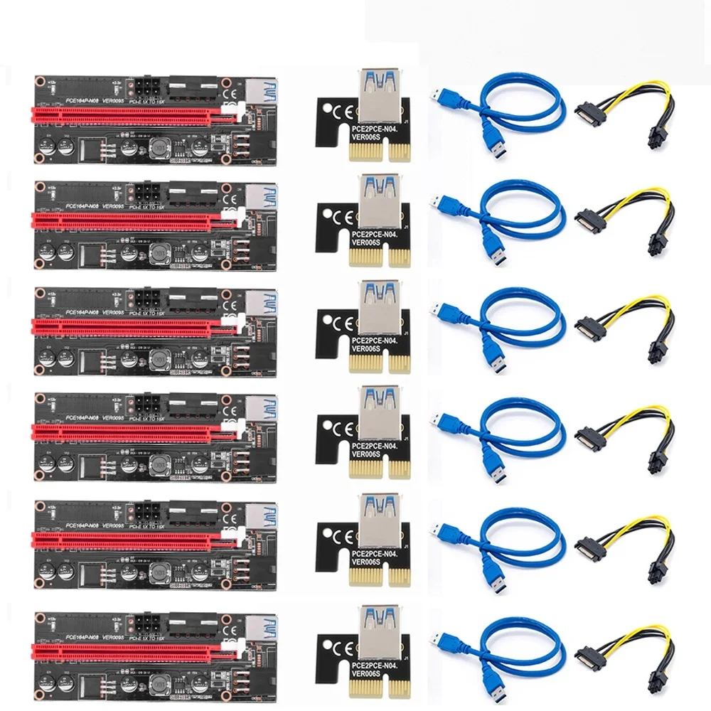 

6 шт., переходники VER009 USB 3,0 PCI E, Райзер VER 009S 1X 4X 8X 16X PCIE