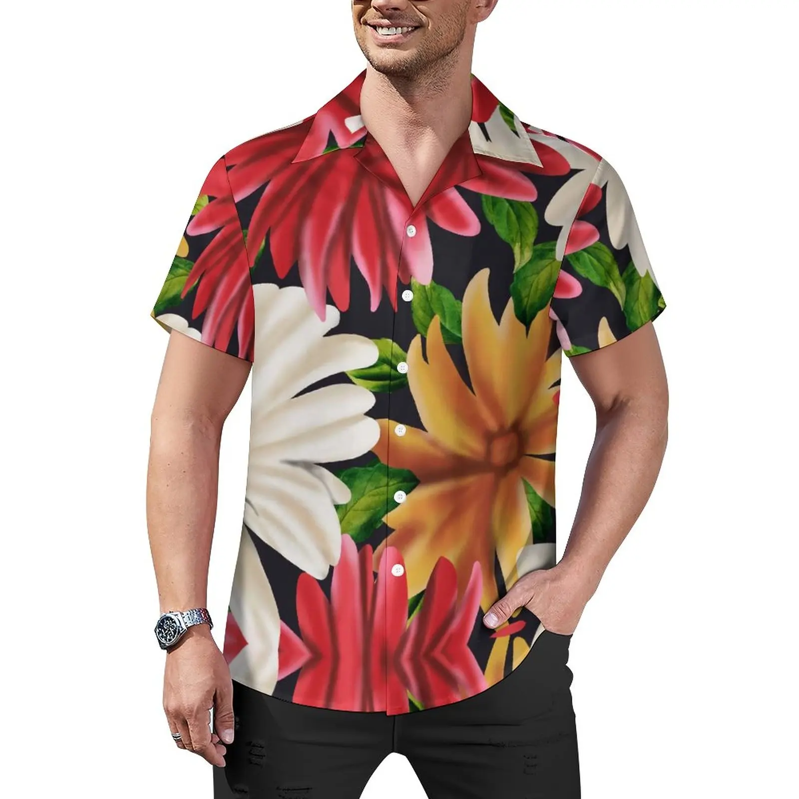 

Рубашка мужская с принтом подсолнуха, свободная повседневная с коротким рукавом, винтажная с гавайским графическим принтом, в стиле оверсайз, для отпуска