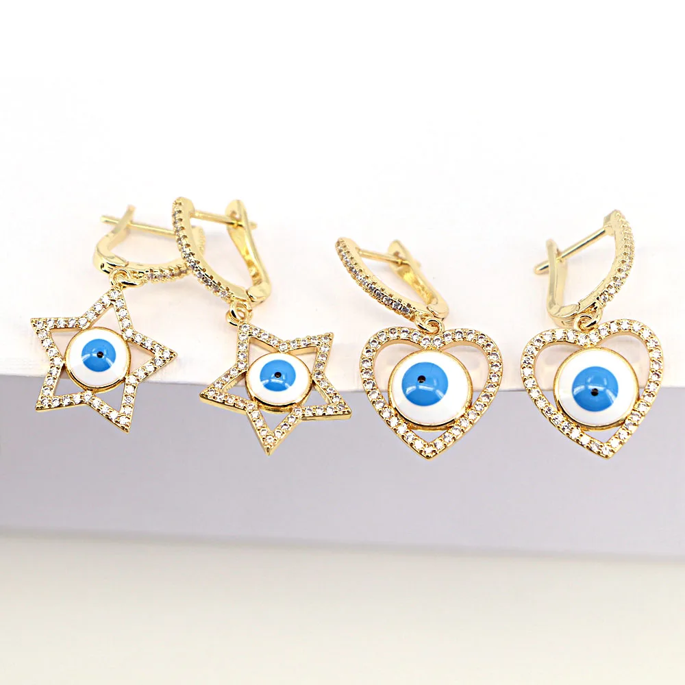 

5Pairs, Blue Eyes Earrings Crystal Zircon Love Heart Star Hoop Earring For Women Girls Accessories Fashion Jewelry