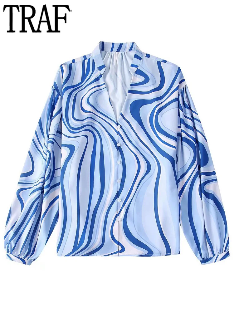 

Блузка женская с принтом, на пуговицах, с длинным рукавом