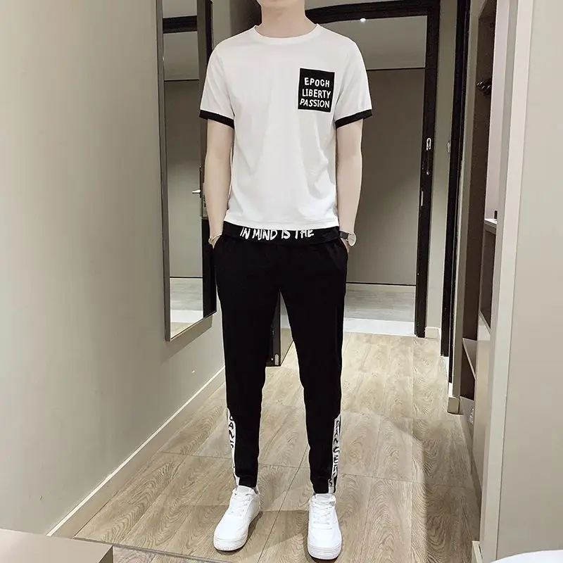 2023 New Short Sleeve T-shirt Set Casual Clothing Men's Summer 2-Piece Set Tracksuit Men Half O-Neck Mens Clothes