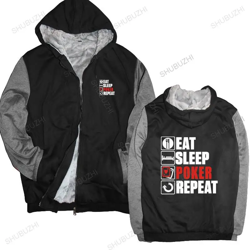 

new arrived men hoodies winter Tailored hoodies Eat Sleep Poker hoodies Cards Game Vegas Birthday Christmas hoodie warm jacket