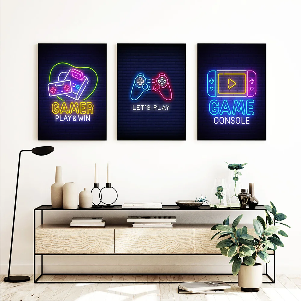 

Gamepad Illustration Game Canvas Painting Neon Game Joystick Posters and Prints Wall Art Picture Gaming Room Home Decor Cuadros
