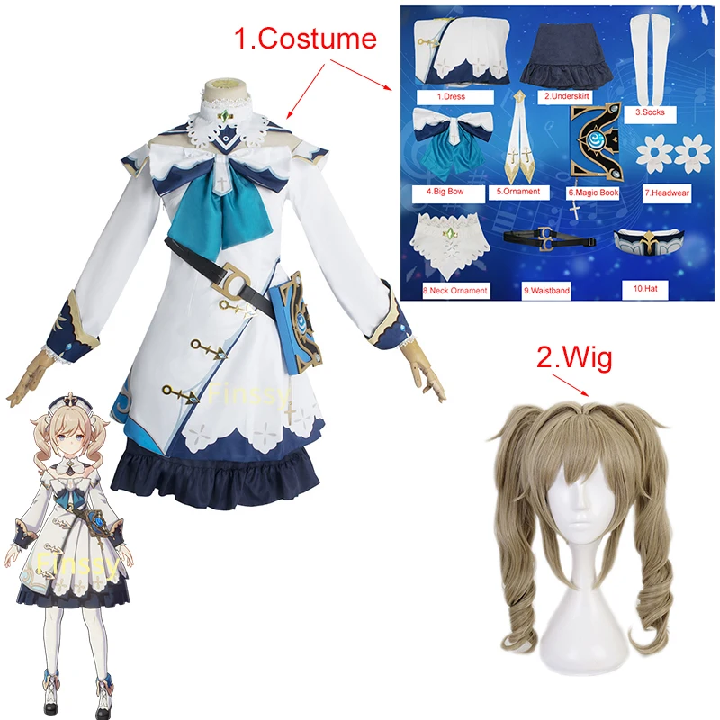 

Genshin Impact Barbara Gunnhildr Cosplay Costume Halloween Women's Dress Wig Clothing Including Socks Hat Magic Book
