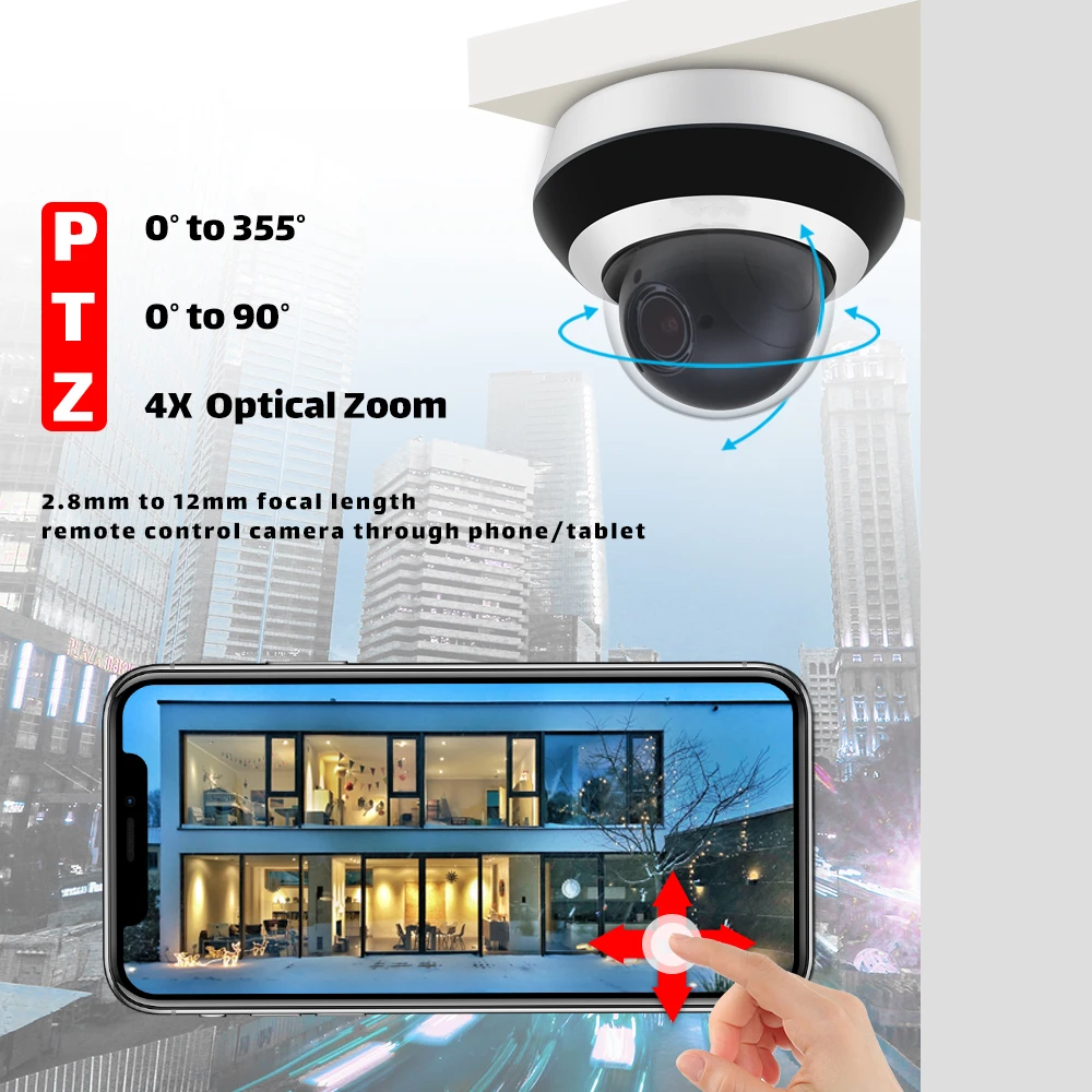 IP-камера Hikvision PTZ фотосессия 4 МП 4-кратное увеличение 2 8-12 мм сетевая POE H.265 IK10 King WDR