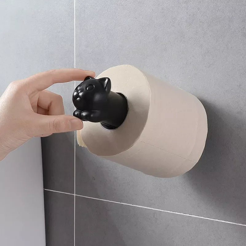 

Toilet Paper Holder Cat Kitchen Roll Holder Adhesive Wall Towel Rack Creative Bathroom Tissue Hanger