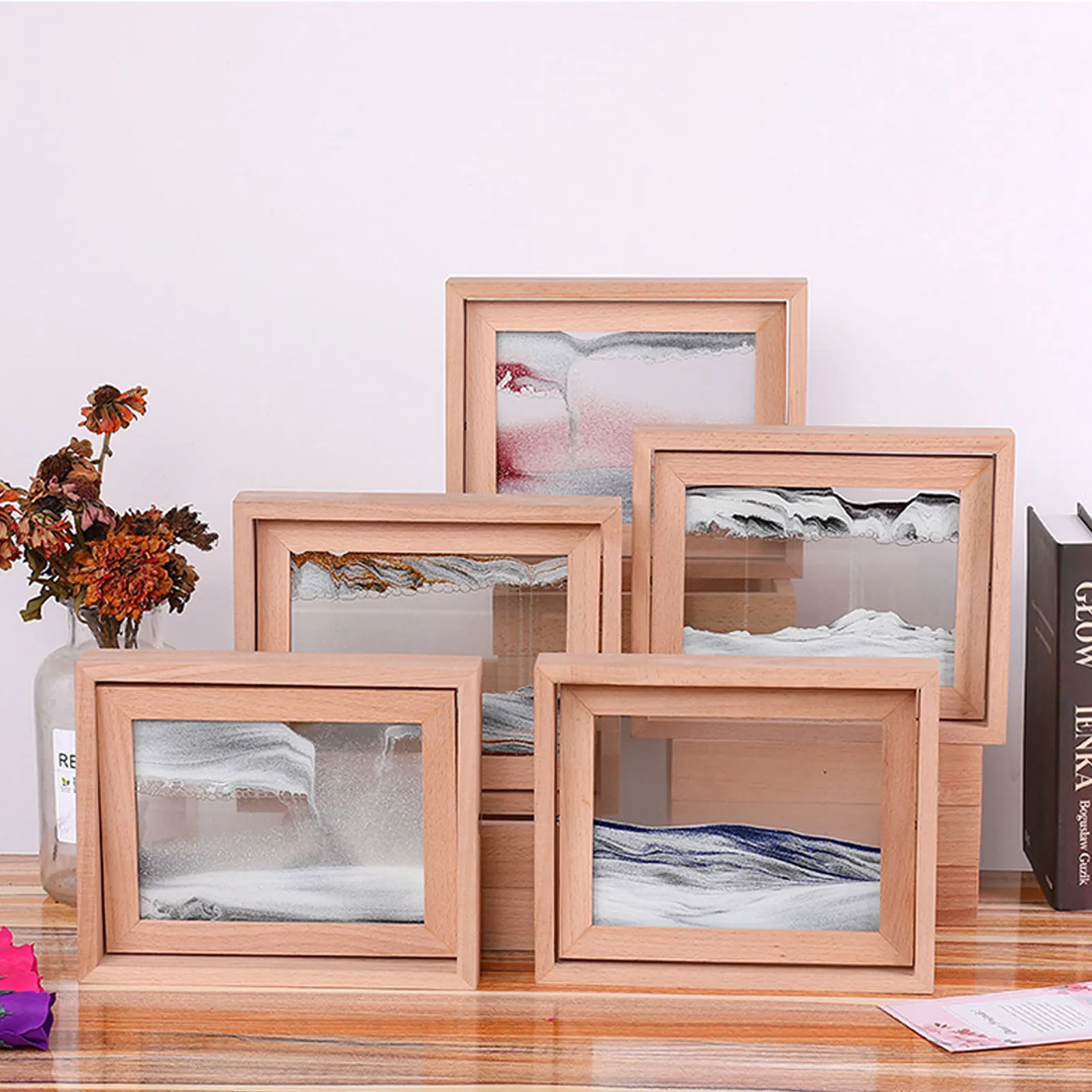 

3D Flowing Sand Picture Rotating Rectangle Glass Frame 3D Motion Display Deep Sea Moving Sand Art Sandscape Desk Decor