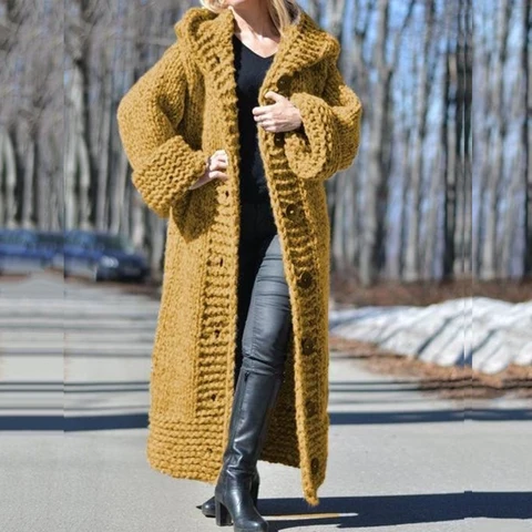 Осень-зима 2020, Свитера большого размера с капюшоном, толстый теплый кардиган, женские вязаные пальто, свободная длинная фототкань