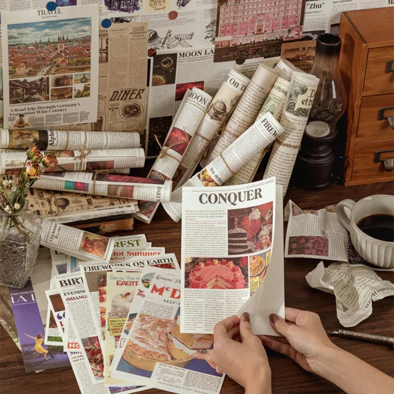 

20 pcs Vintage Newspaper Journal Scrapbooking Diy Material Paper Decorative Retro Note Collection Diary Journal Background Paper