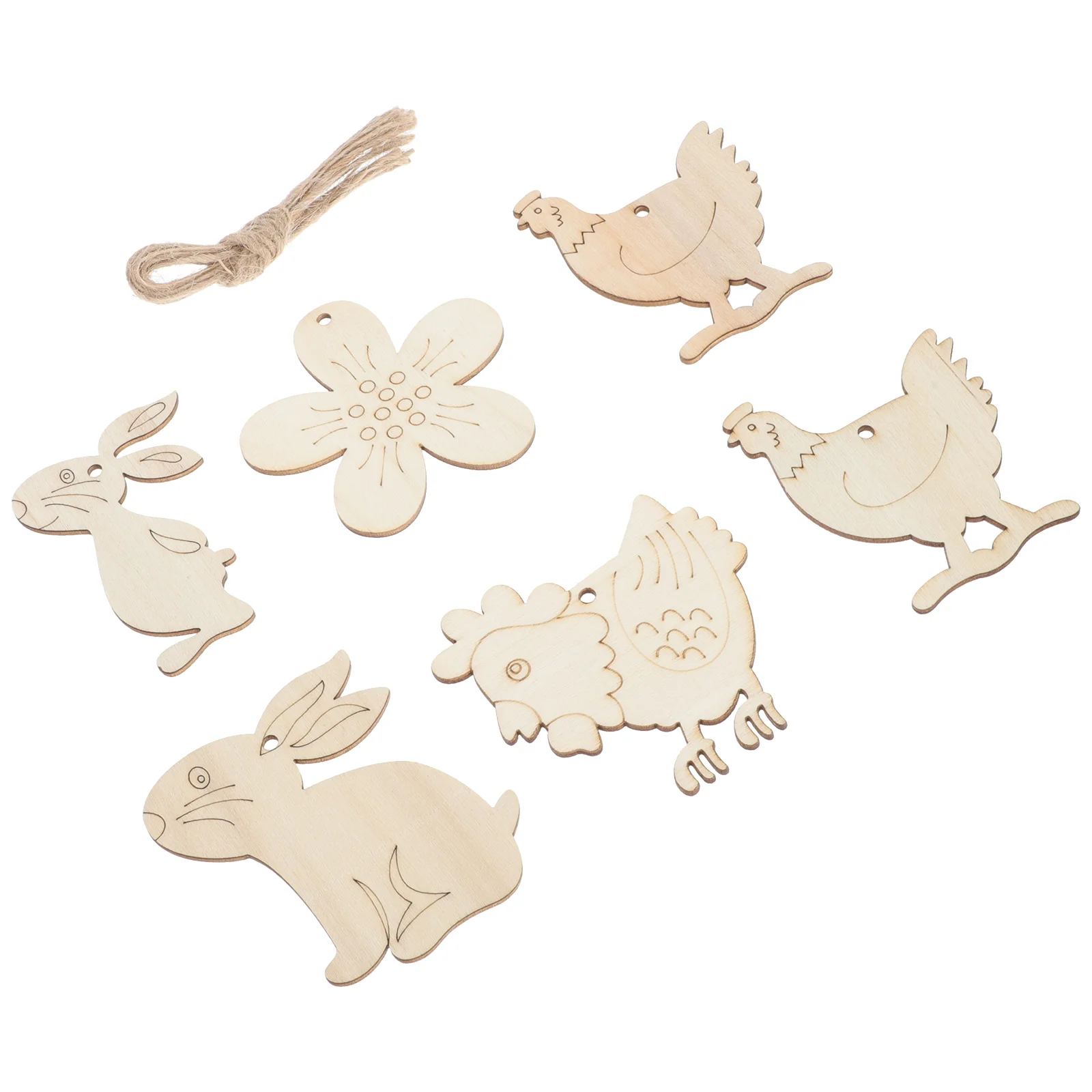 

6Pcs Easter Wood Slices Pendants Creative Wood Chip Crafts Wood Easter Ornaments