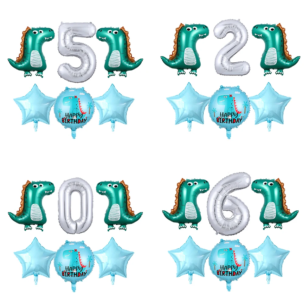 

6pcs Dinosaur Balloons Set 30Inch Number Foil Balloon Green Latex Globos For Boy Kids Dino Theme Birthday Party Decor