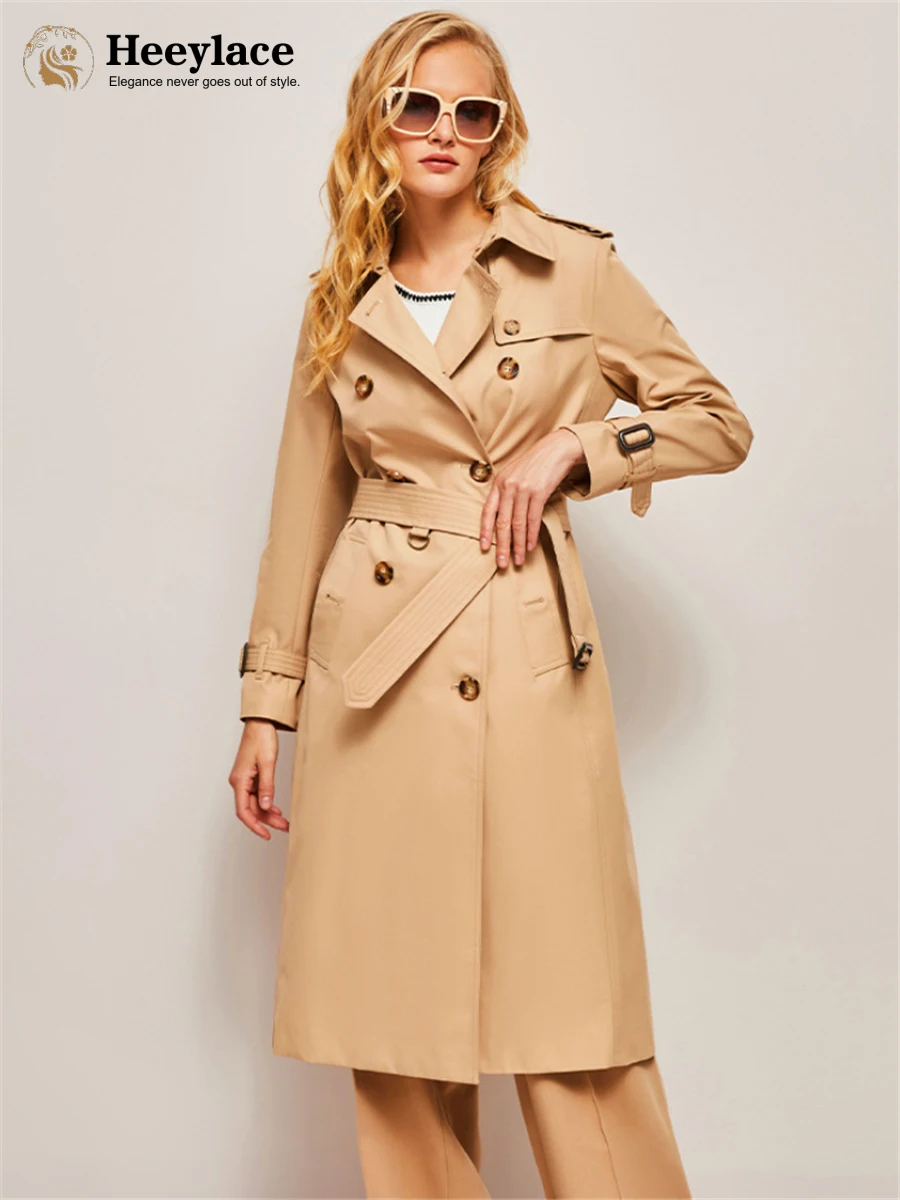 

Женское двубортное пальто с поясом, Элегантное Длинное легкое пальто с длинными рукавами