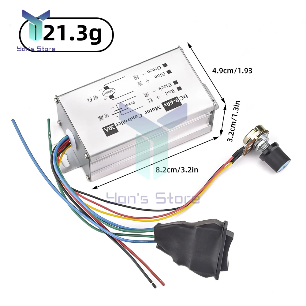 

DC 9-60V 20A Brushless DC Motor Speed Controller 1200W High Power Pulse Width Motor Driver PWM Adjustment Controller Board