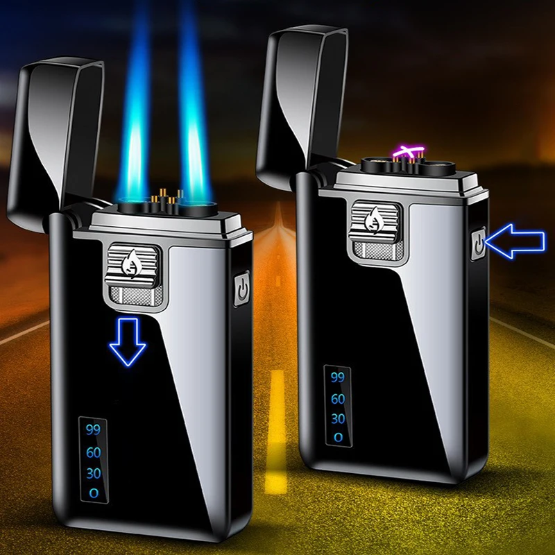 

Metal Gas And Electricity Dual-Purpose Personalized Creative Windproof Lighter High Jet Turbo Gathered Double Flame Men's Gift