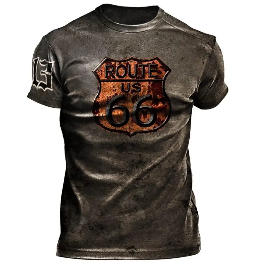 

Vintage Men's T Shirt Short Sleeve Cotton Top Tees Usa Route 66 Letter Graphic 3D Print T-shirt Fall Oversized Loose Clothes 6XL