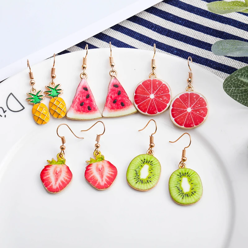 Cute Acrylic Fruit Food Dangle Watermelon Strawberry Pineapple Kiwi Grapefruit Drop Earrings For Women Girl Jewelry Gift