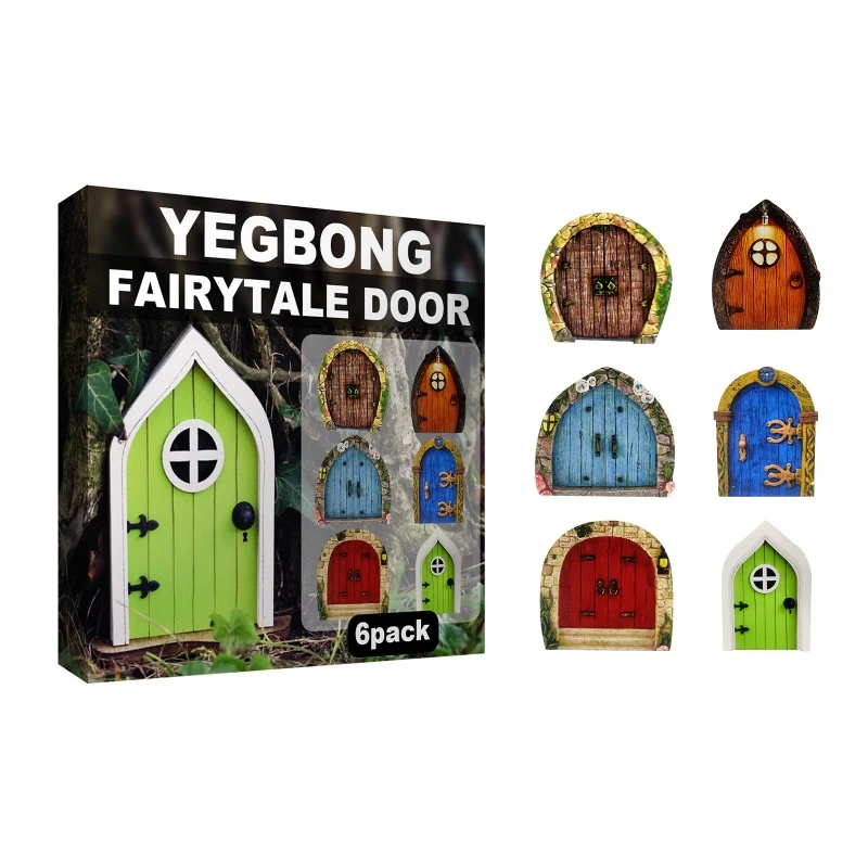 

Wooden Fairy Garden Door 6pcs/set Wood Micro Landscape Gate Crafts for Doll House Garden Potted Plants Decoration