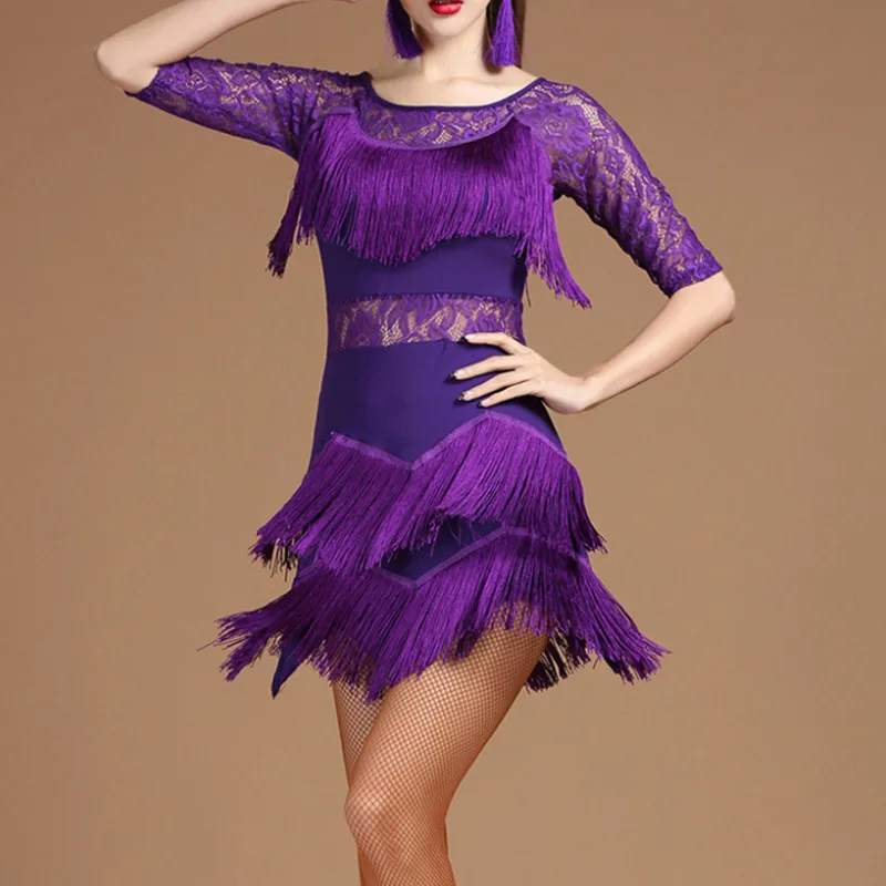 

2022 Fashion Women Fringe Dress Latin Dance Dress Dress Earrings Competition/practice Cha Rumba Samba Salsa Dance Dress
