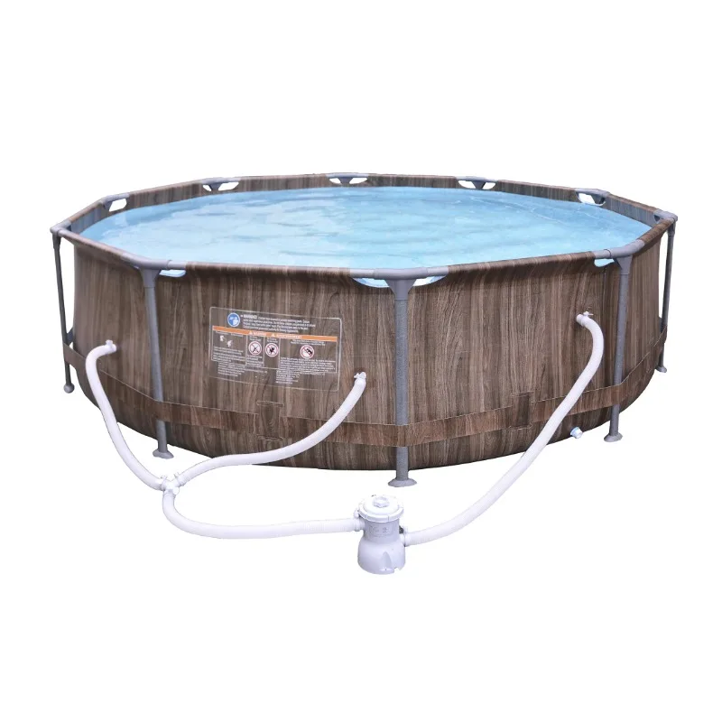 

DZQ10' x 30" Wood Pattern Premium Round Fiberglass Frame Above Ground Pool with Accessories,swimming pools swimming outdoor