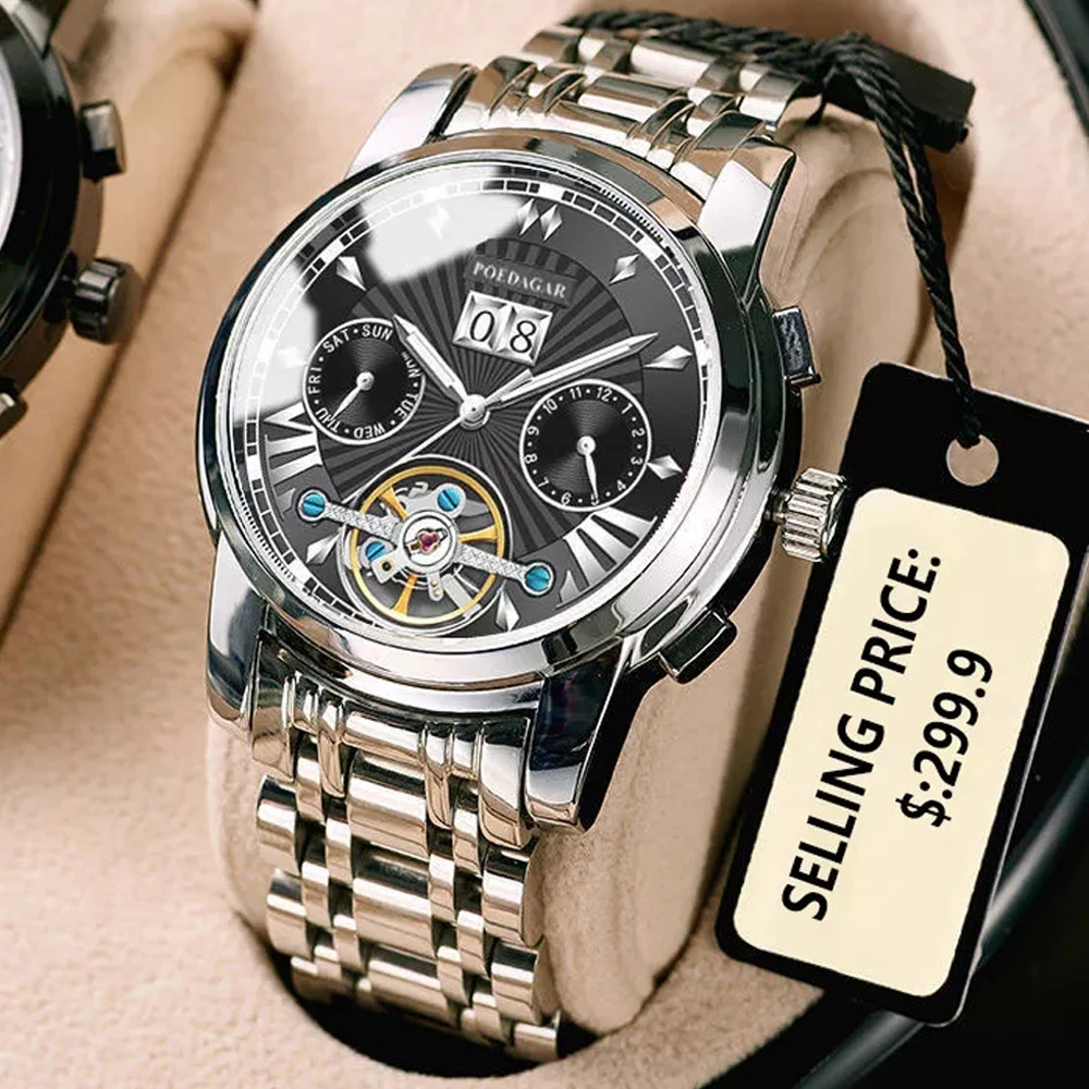 

POEDAGAR Men Watch Top Brand Luxury Automatic Mechanical Watches Waterproof Luminous Business Stainless Stain Men's Wristwatch