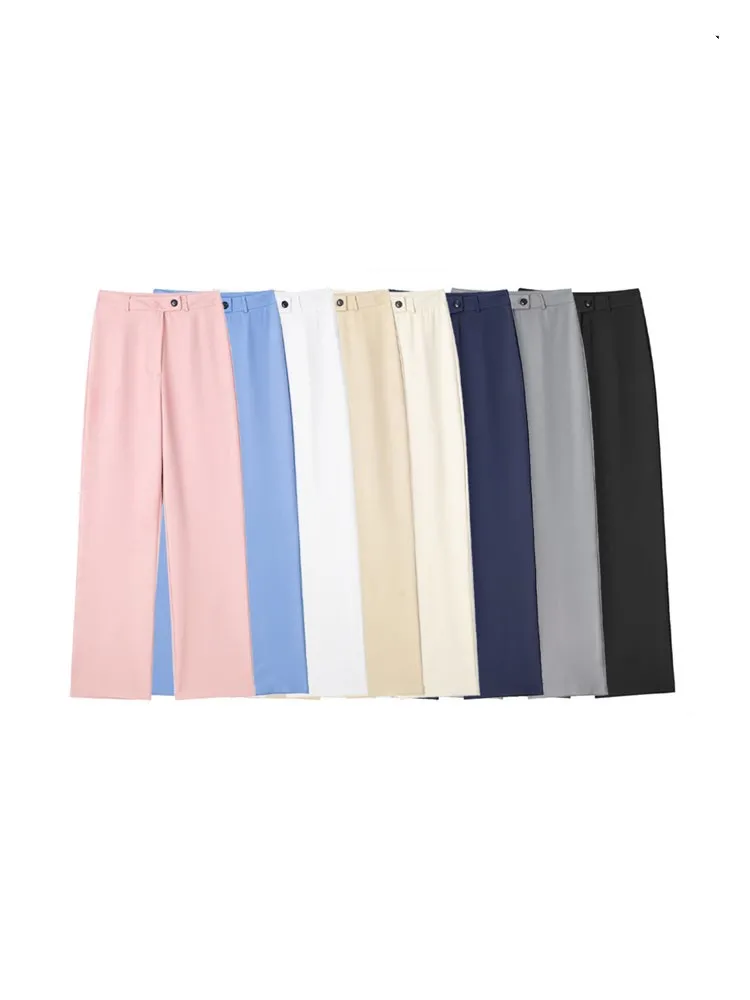 

RDMQ 2023 Women Fashion Side Pockets Office Wear Wide Leg Pants Vintage High Waist Zipper Fly Female Trousers Pantalones Mujer