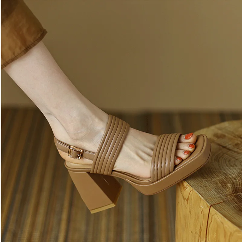 

Sandals Women Fashion Buckle Strap 2023 Comfortable Summer High Heeled Roman Sandal Woman Open Toed Square Heel Thick Heel Shoes