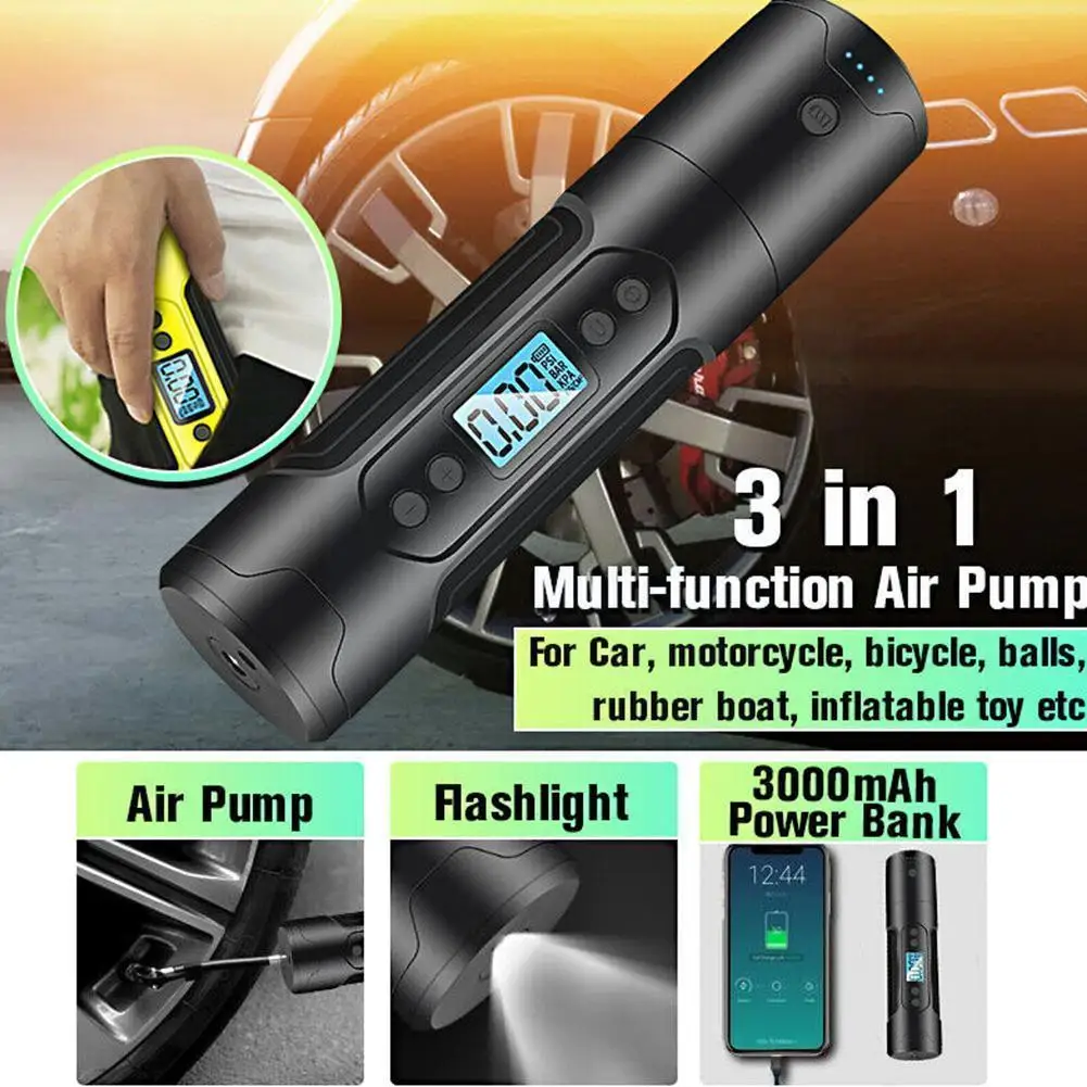 

Портативный воздушный компрессор, 3000 мАч, л/мин, 12 В, насос для шин автомобиля, велосипеда, насос для шин с цифровым манометром и светодиодсве...