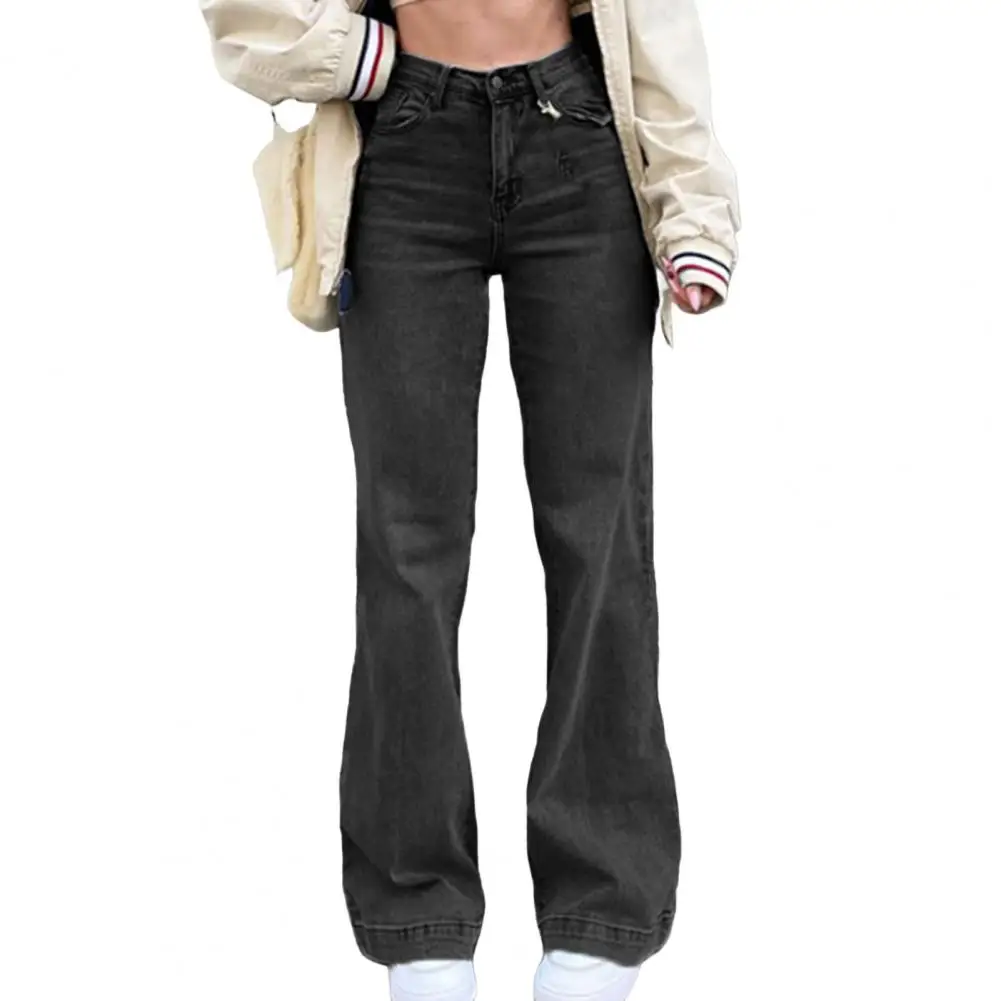 

Denim Trousers Straight Lightweight Dress Up Women Slim Fit Mid-Waist Leisure Jeans Casual Pants for Dating